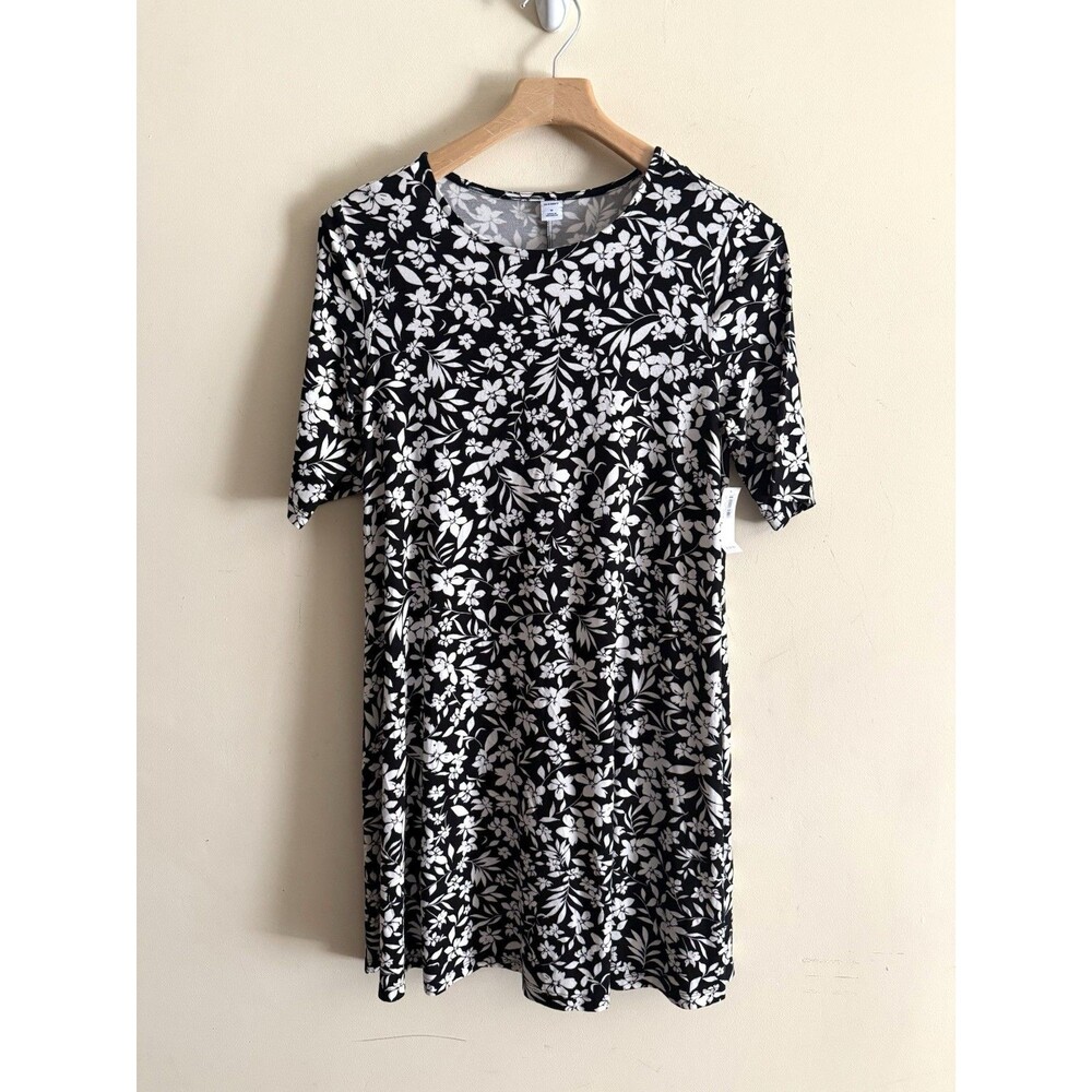 OLD NAVY Women’s Sz M Black/White Floral‎ Stretch Comfort Dress Minimalist NWT